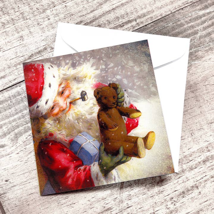 Yesterday's Best - Wholesale Christmas Card - Santa With Teddy bear Mini Card0