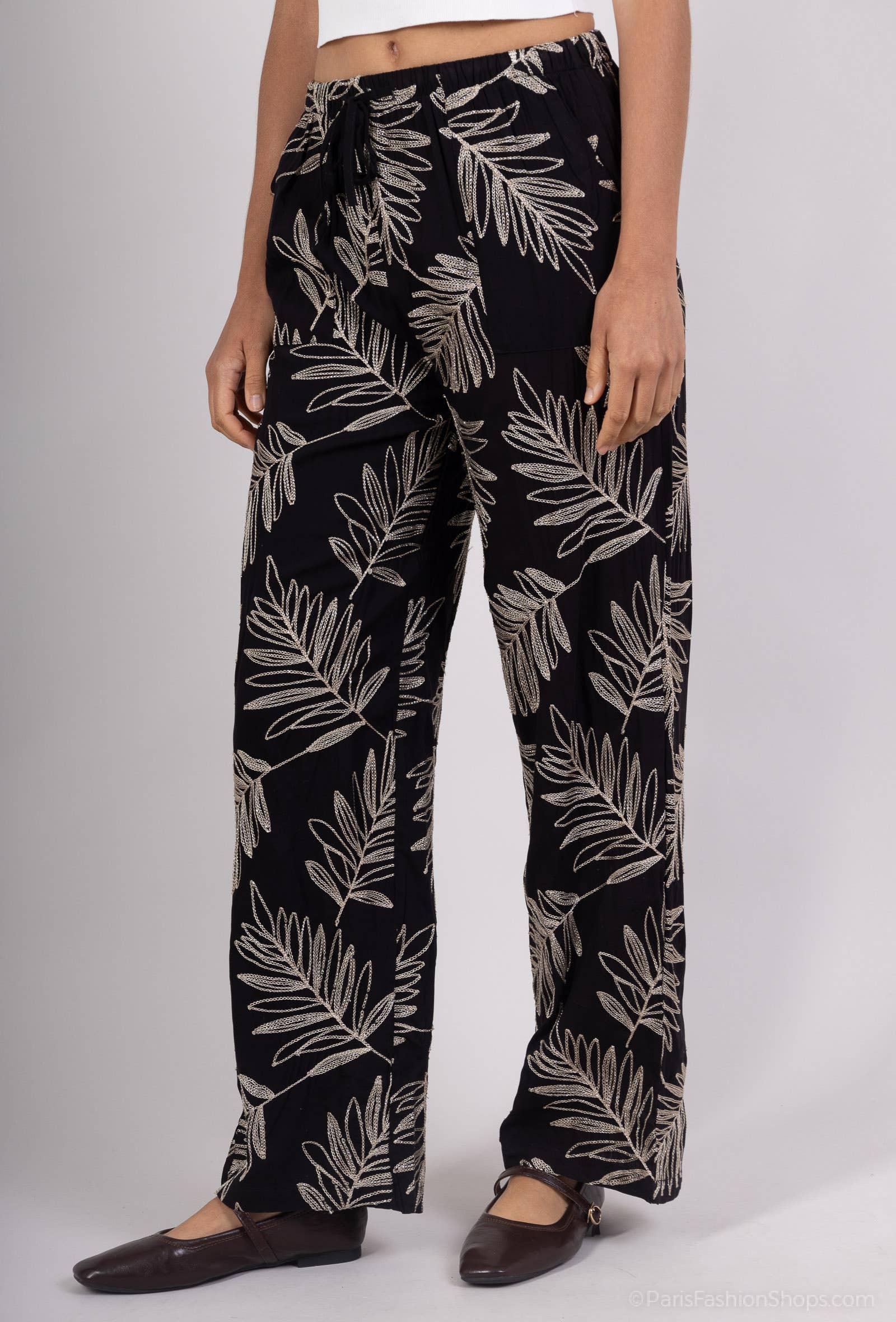 KY CREATION PARIS - Wholesale Pants - Women's - Fluid pants with a golden palm pattern4