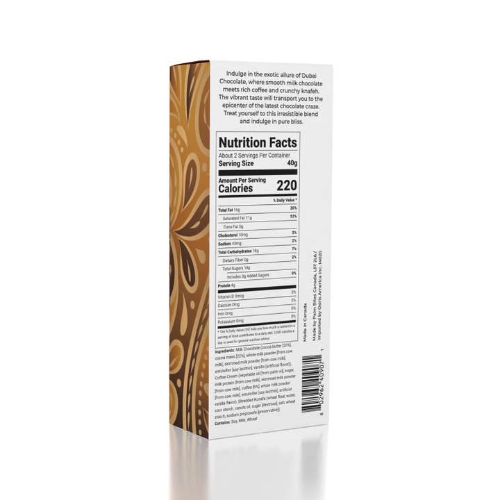 Showcase - Wholesale Chocolate Bar - Dubai Chocolate Bar Limited Edition Arabica Coffee by Oasis Treasures (75g)