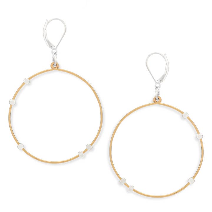 Cosmos Big Hammered Gold Circle Silver Mixed Earrings STARS for wholesale by Freshie & Zero