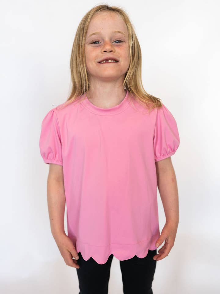 Girl's Scalloped Tee-Pink for wholesale by Teigan & Co