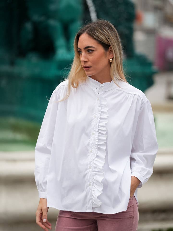 White Shirt with Ruffle for wholesale by GUIMANOS