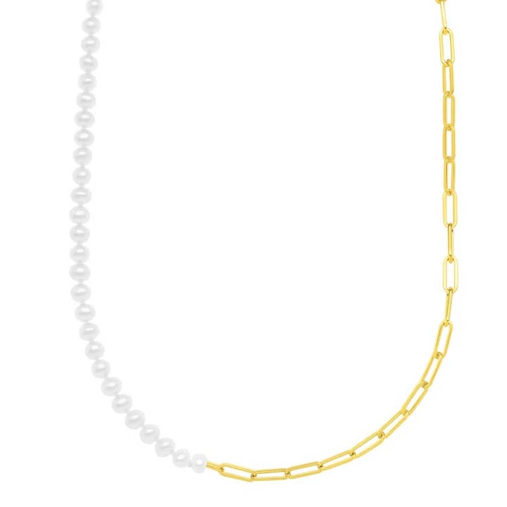 Collana con Perle da 5mm e Catena a Maglie Sottili in Oro Giallo 14K per la vendita all'ingrosso da parte di RubyAnn Jewelry
