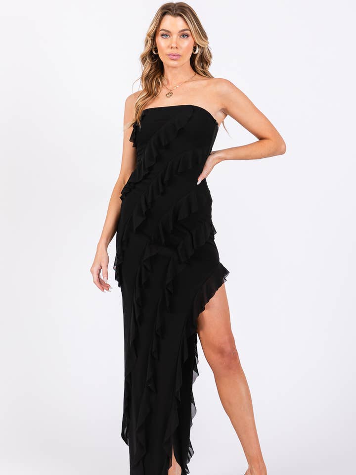 VID10905 - KLEID AUS NETZSTOFF MIT RÜSCHENSCHLITZ AN DEN SEITEN für den Großhandel von The vintage shop