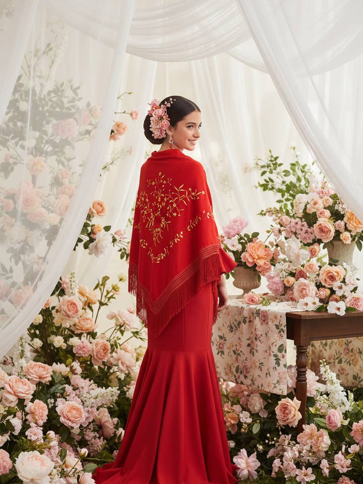 Mantoncillo Triangular Vermelho com Dourado 150cm | Ref. MT150-16 por atacado de EMMA WU DESIGN