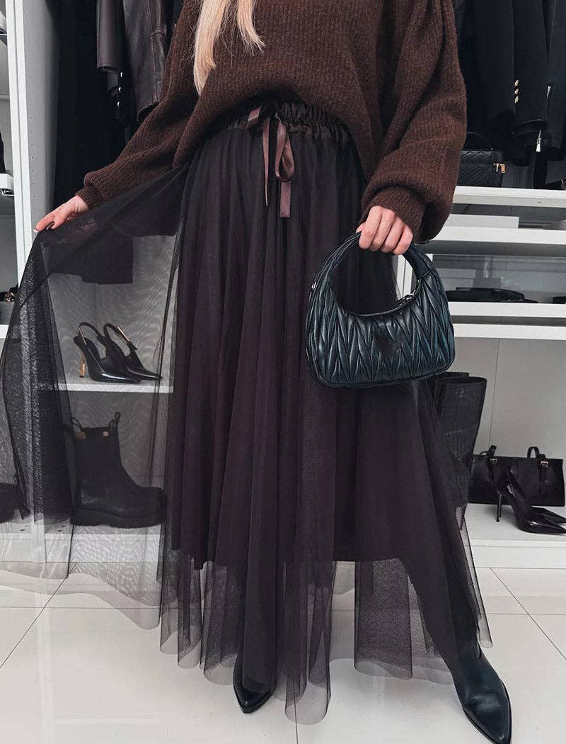 safistyle – Saia - Mulher por atacado – Saia Maxi Sobreposição de Tule com Cintura de Fita6