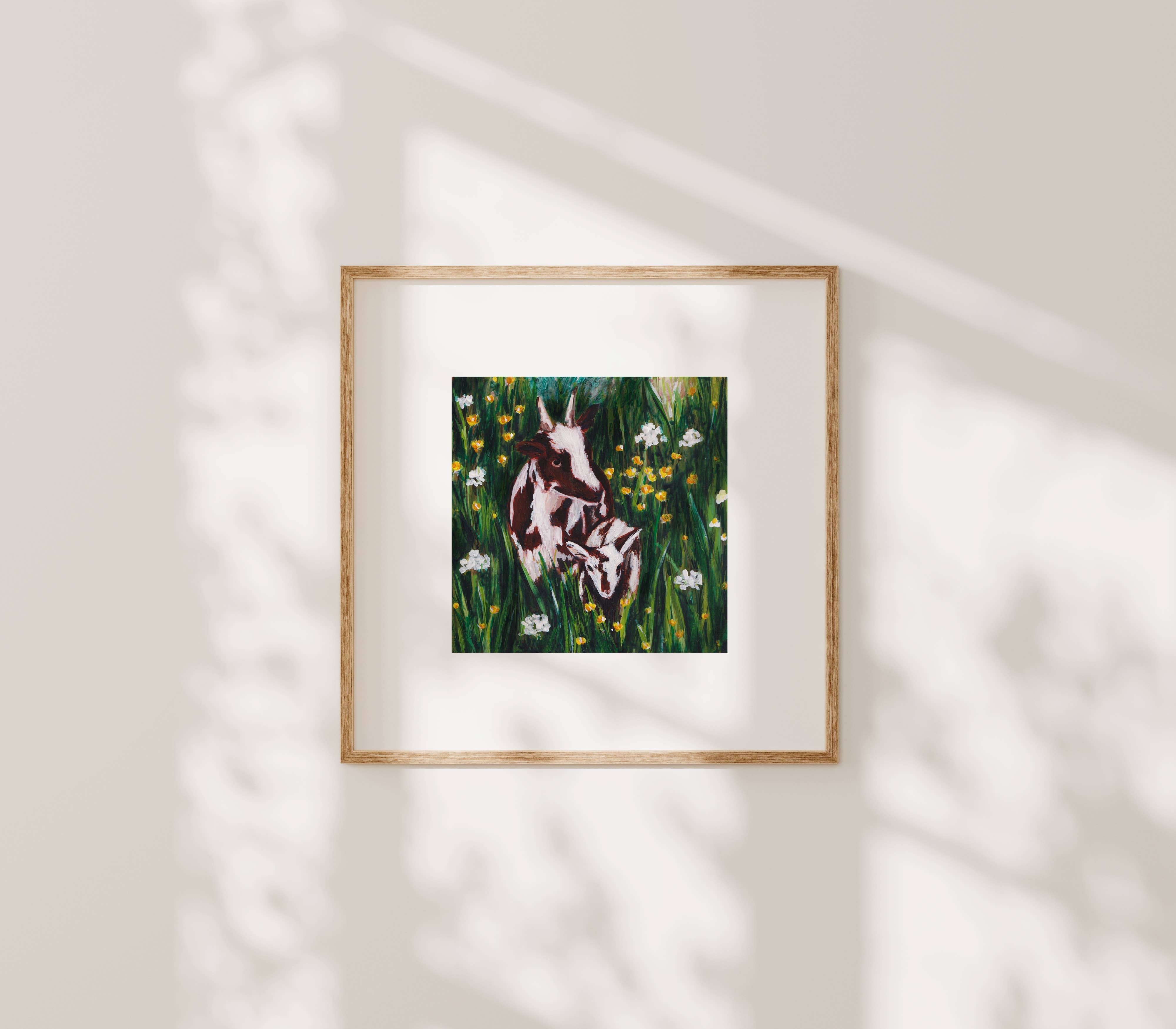 Emily Laura Designs – wholesale Art print – Cottagecore Cotswold Goats in Flower Field Mounted Art Print2