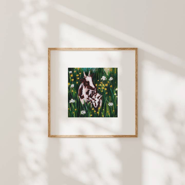 Emily Laura Designs – wholesale Art print – Cottagecore Cotswold Goats in Flower Field Mounted Art Print2
