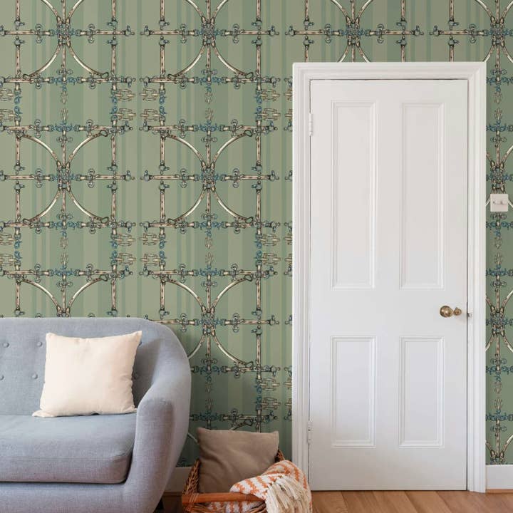 All Designs Equine - Wholesale Wallpaper - Sage Snaffle Bit Wallpaper Luxury Equestrian Home Decor Farmhouse Wall Accent Wallpaper Neutral Decor1