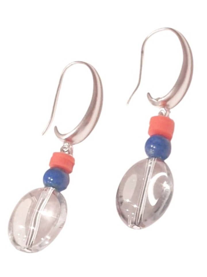 Boucles d'oreilles gouttes d'eau en verre avec lapis-lazuli pour la vente par Way To Chic