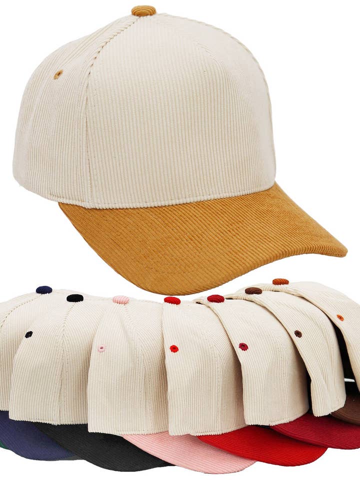Gorra de béisbol beige premium de pana con visera curva y cierre ajustable para venta al por mayor de Cap Zone