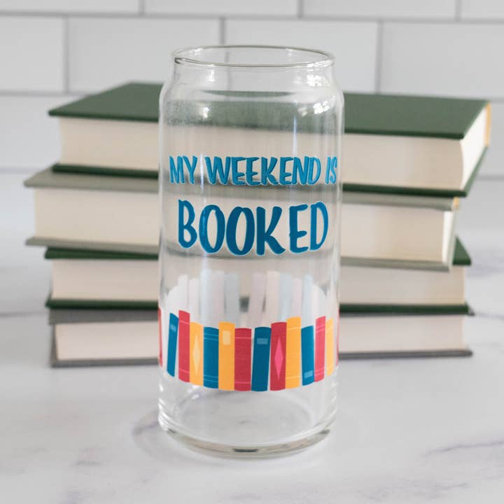 Tasse en verre My Weekend is Booked de 20 oz pour la vente par Bona Fide Bookworm