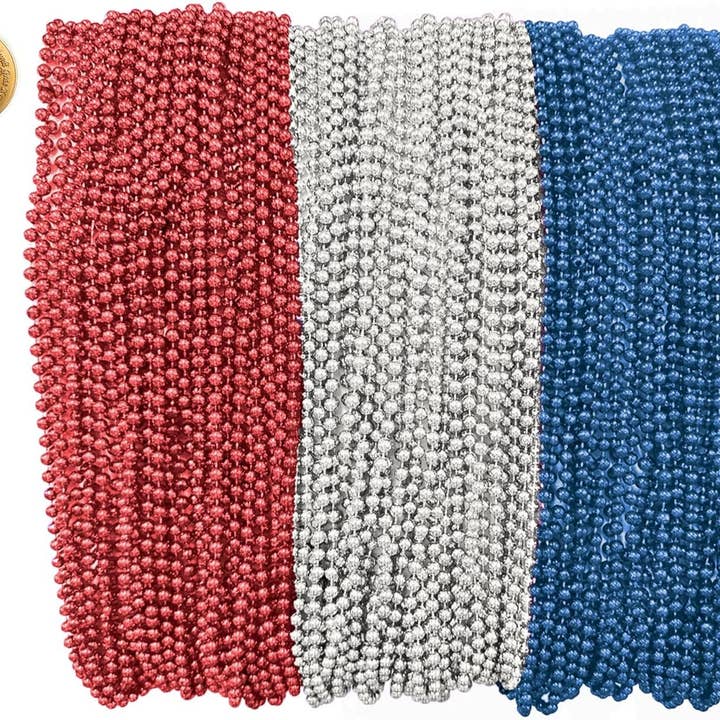 Mardi Gras Beads 33 inch 7mm, 12 Dozen, 144 Necklaces with Doubloon- Bulk Party Favors for wholesale by The Mardi Gras Krewe