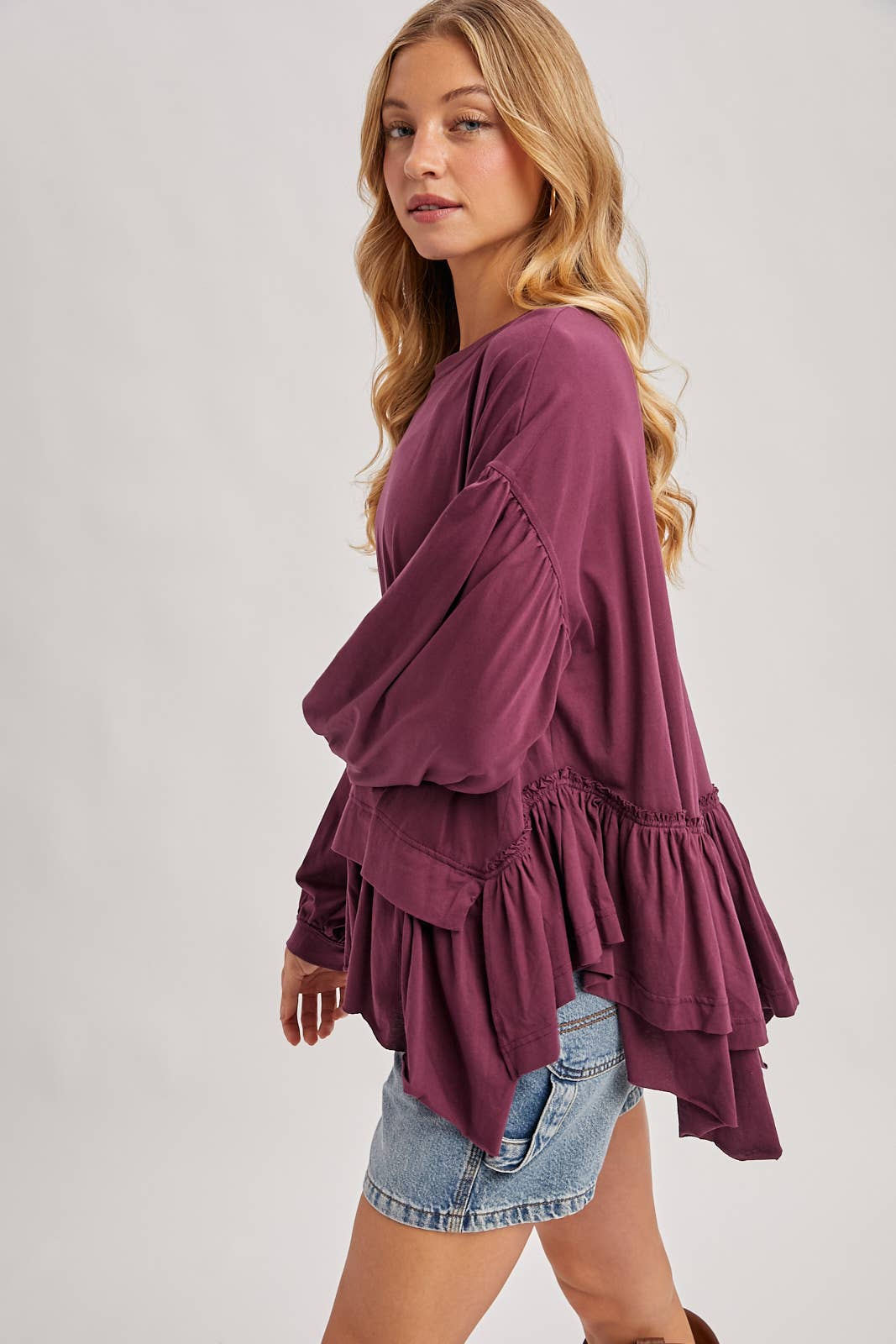 Bluivy – Großhandel Strickoberteil – Damen – ÜBERGROßES STRICKOBERTEIL MIT GERÜSCHTEM PEPLUM-SAUM14