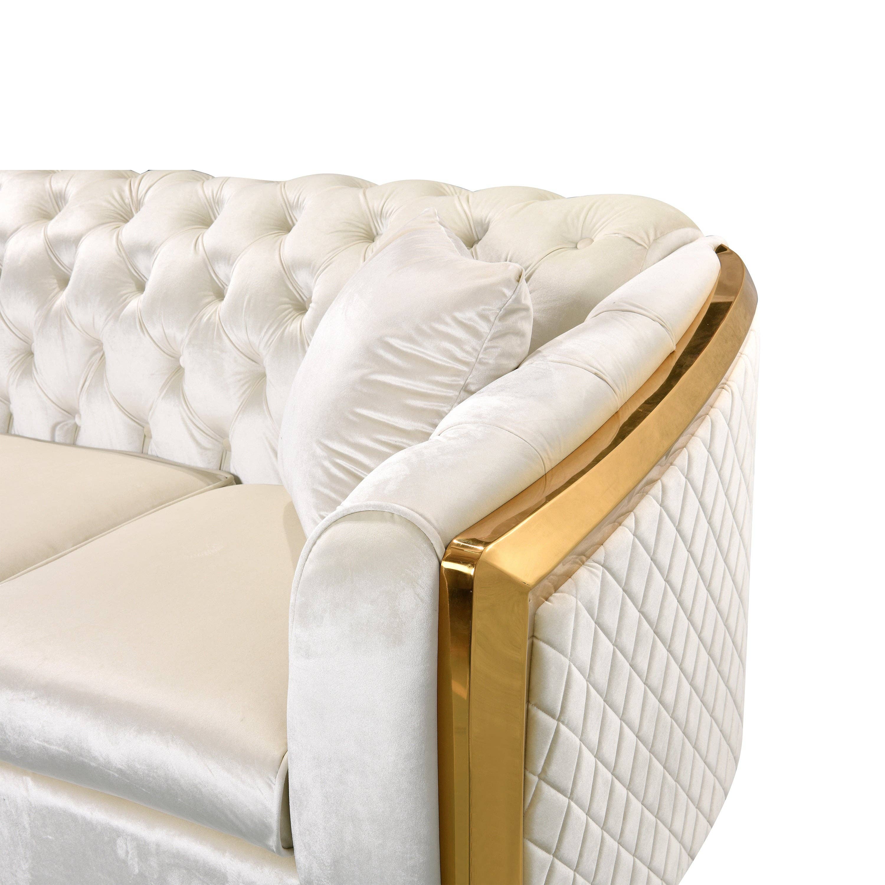 39F Inc. - Wholesale Sofa - 84" Luxury Chesterfield 3-Seat Velvet Sofa with Gold Accents3