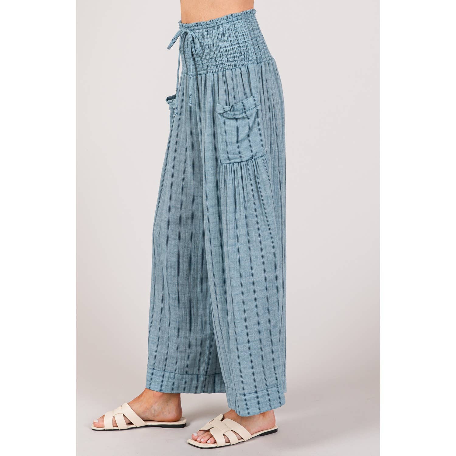 Sage + Fig - Wholesale Pants - Women's - STRIPED SMOCKED BOHO COTTON GAUZE PANTS (SP7105-A)17