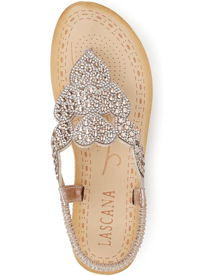 Rose Gold LASCANA Women's Rhinestone Heart Wedge Sandals for wholesale on Faire
