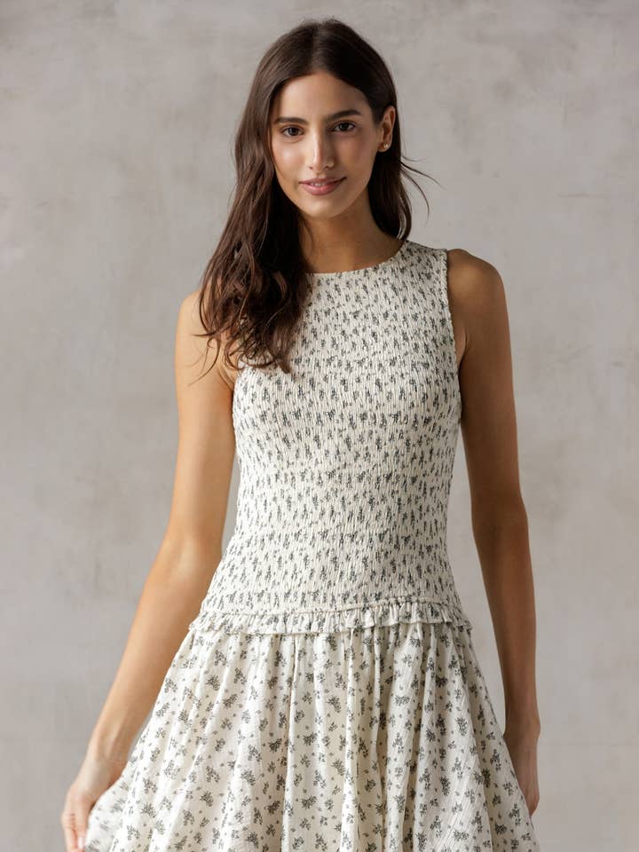 JD7612 - IVORY BLACK FL MINI DRESS for wholesale by STORIA