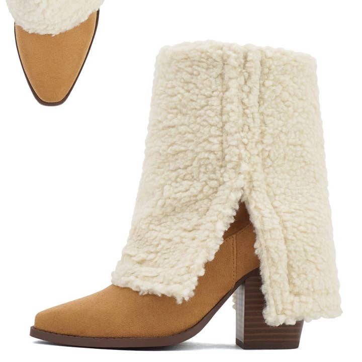 FD-GIZMOS-Sherpa Lined Foldover Block Heeled Winter Western for wholesale by Golden Bulls