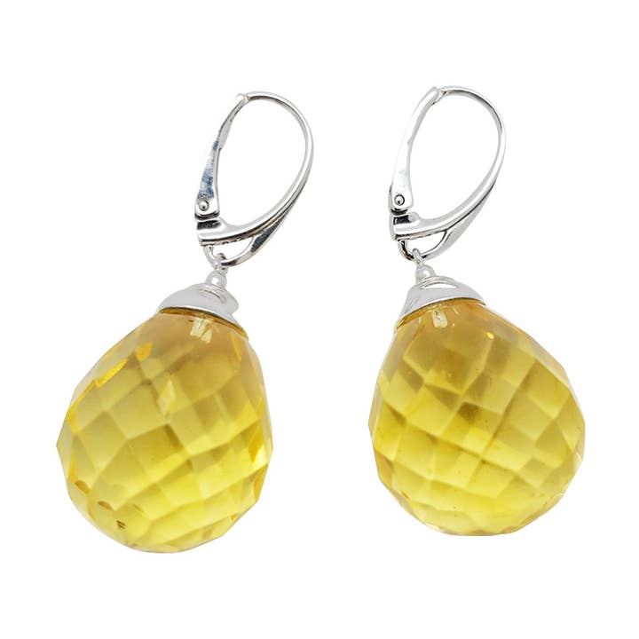 Faceted Citrine Amber Sterling Silver Earrings On Hooks for wholesale by Amberman