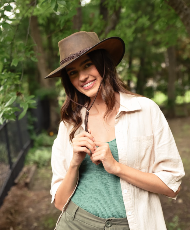 American Hat Makers - Wholesale Cowboy Hat - Unisex - Premium Crushable Leather Outback Hat - Style Crusher29