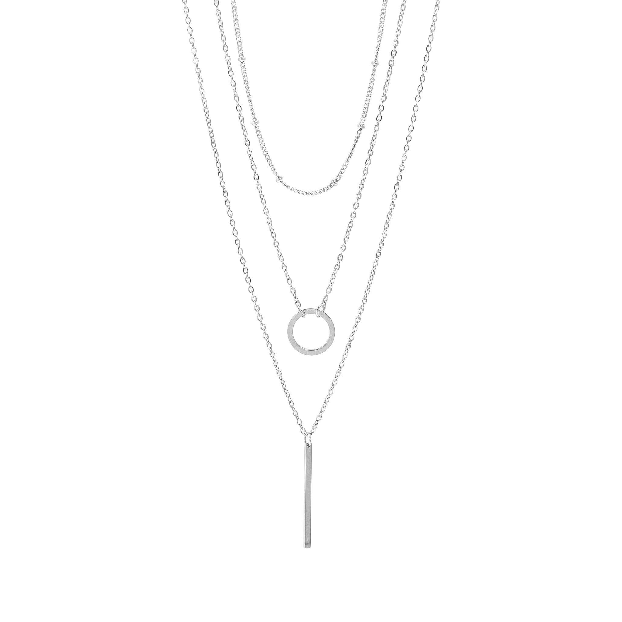 WJW - Vendita all'ingrosso Collane a catena e maglie - Collana a tre fili sovrapposti in acciaio inox PVD oro 18K0