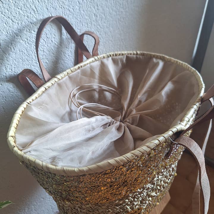 LeBazare - Wholesale Beach Bag - Straw tote bag embroidered with golden sequins7