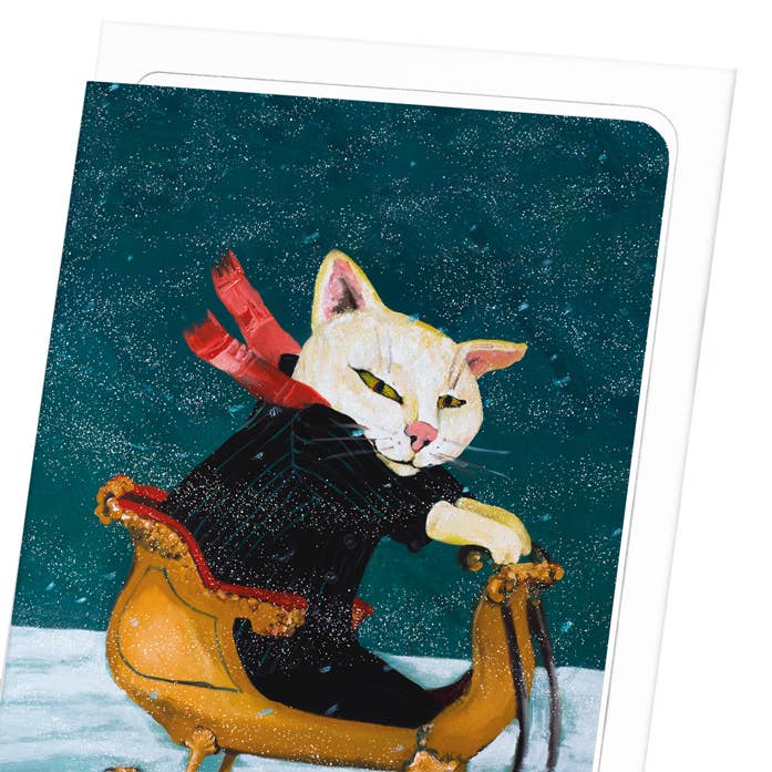 Ezen Trade - Wholesale Christmas Card - CAT ON A SLEIGH: Greeting Card2