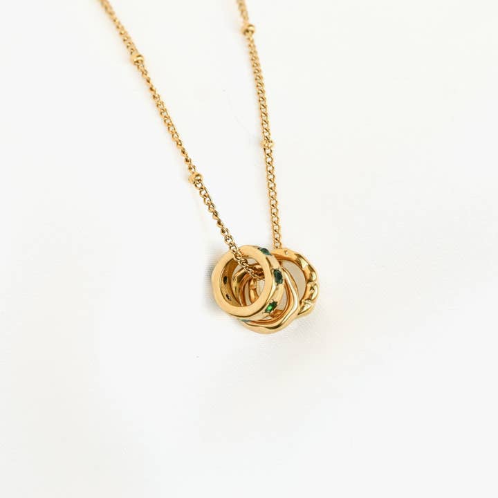 Blueyejewelry - Wholesale Pendant/Charm Necklace - Mixed Rings Necklace - Gold Ring Holder Diamond Necklace