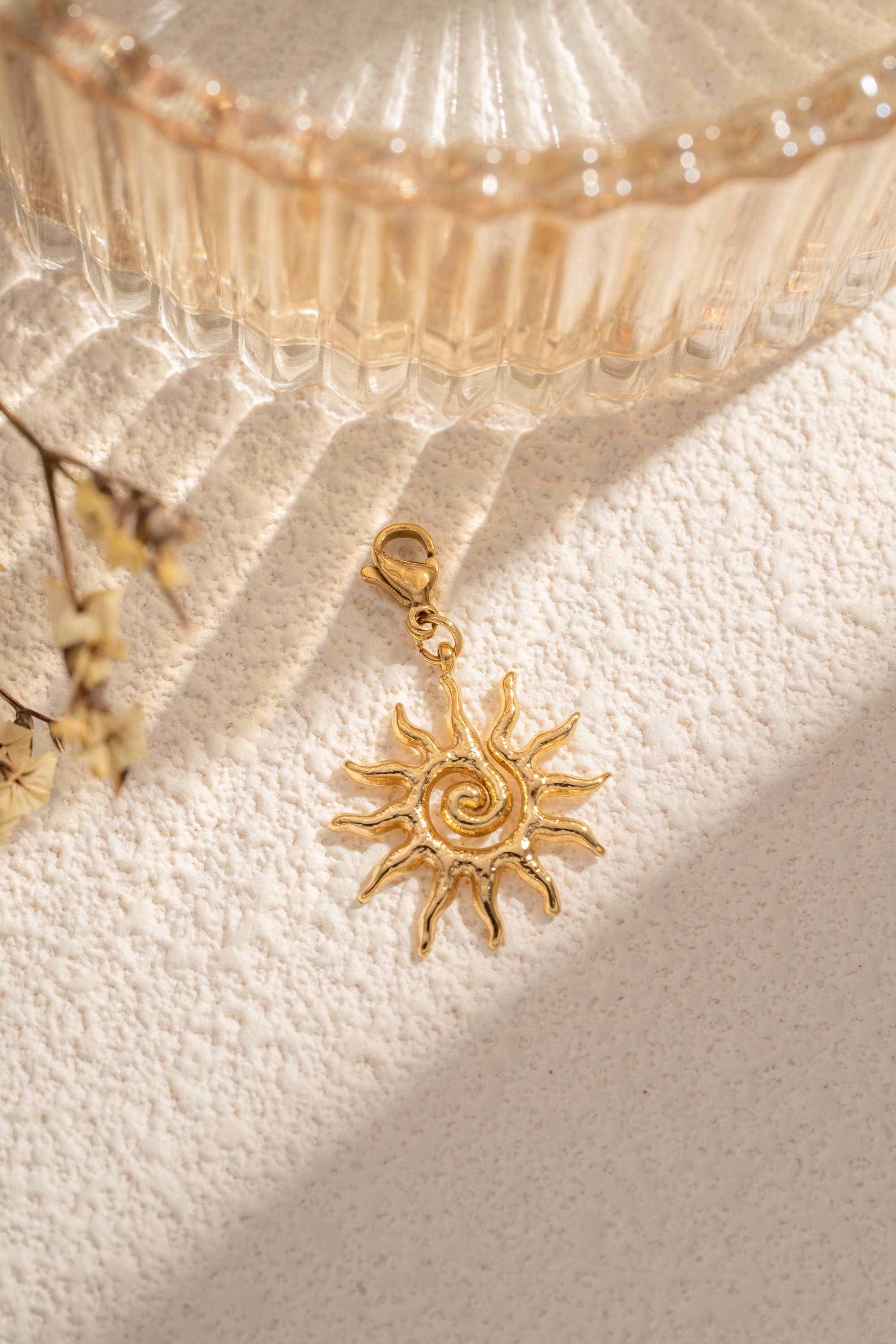 COSMOS - Wholesale Individual Charm/Pendant - Golden sun charm – spiral pendant in stainless steel1