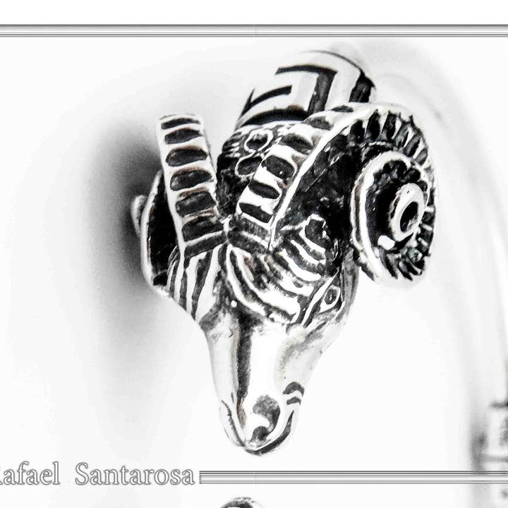 RAFAEL SANTAROSA - Wholesale Cuff Bracelet - Ram head silver bangle bracelet. Double rams bracelet.