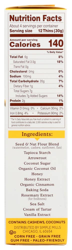 KeHE Distributors, LLC - Wholesale Chips - Simple Mills Sweet Thins Honey Cinnamon 4.25 oz3