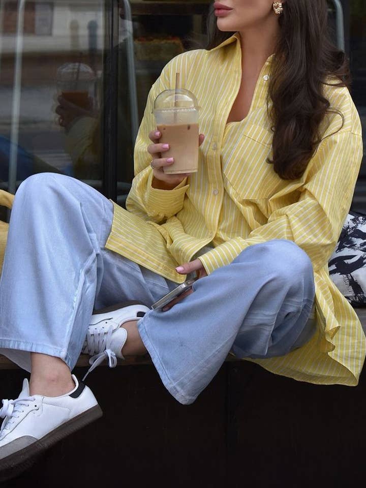 Yellow Striped Button-Up Shirt for wholesale on Faire