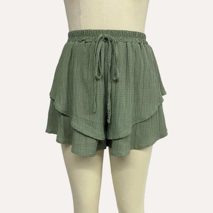 The Moment Collection - Wholesale Shorts - Women's - Actively Crinkled High-Waist Tiered Layers Mini Shorts 10