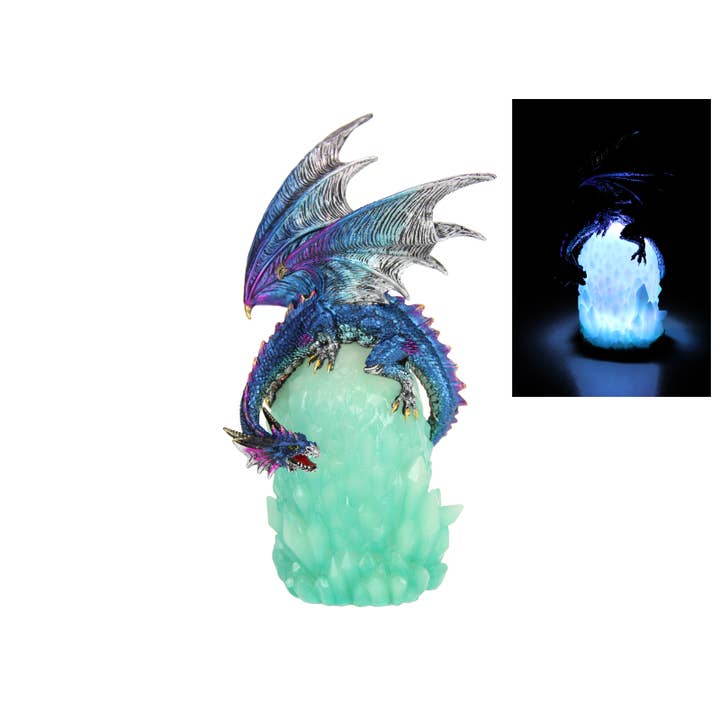 Cubby House by Malmar - Wholesale Decorative figurine - 28cm Blue Water Dragon on Light Up Egg