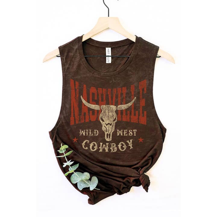 HRTandLUV - Wholesale Tank Top - Women's - NASHVILLE WILD WEST COWBOY GRAPHIC TANK TOP