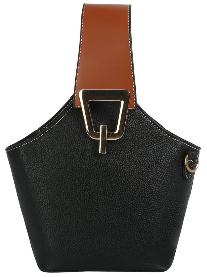 Buckle Handle Faux Leather Satchel for wholesale by Krush Kandy