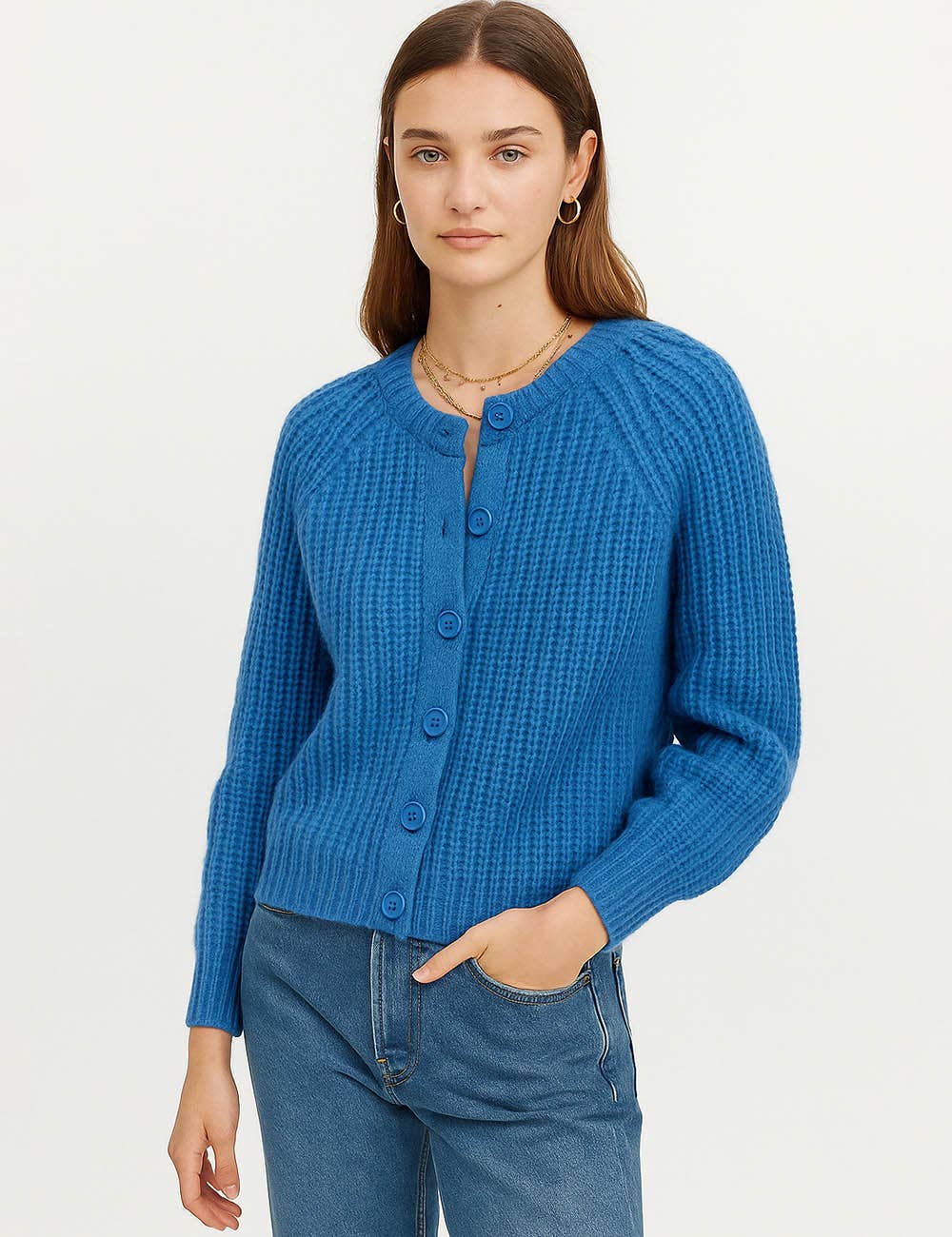 Sweetkama - Vente Cardigan – femme - Gilet court à boutons en maille côtelée uni pour femmes7