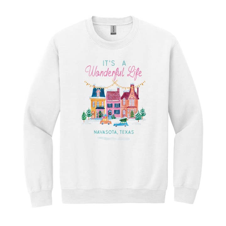 white Gildan Sweatshirt White-It's A Wonderful Life Navasota Texas for wholesale on Faire