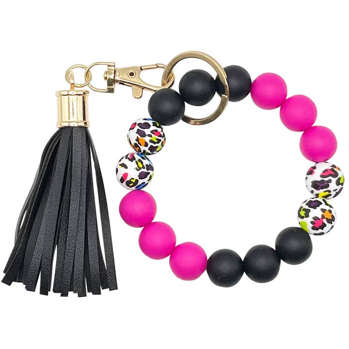 Silicone Beaded Bracelet Keychain - Leopard Spunk for wholesale by Laberri
