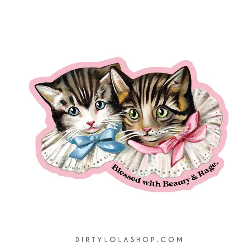 Dirty Lola - Wholesale Sticker - BLESSED WITH BEAUTY AND RAGE - VINTAGE CAT STICKER