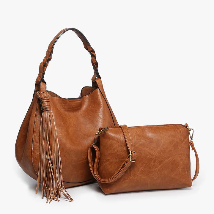 Jen & Co. - Wholesale Shoulder Bag - Women's - M2180 Eloise Large Tassel Hobo w/ Braided Handle