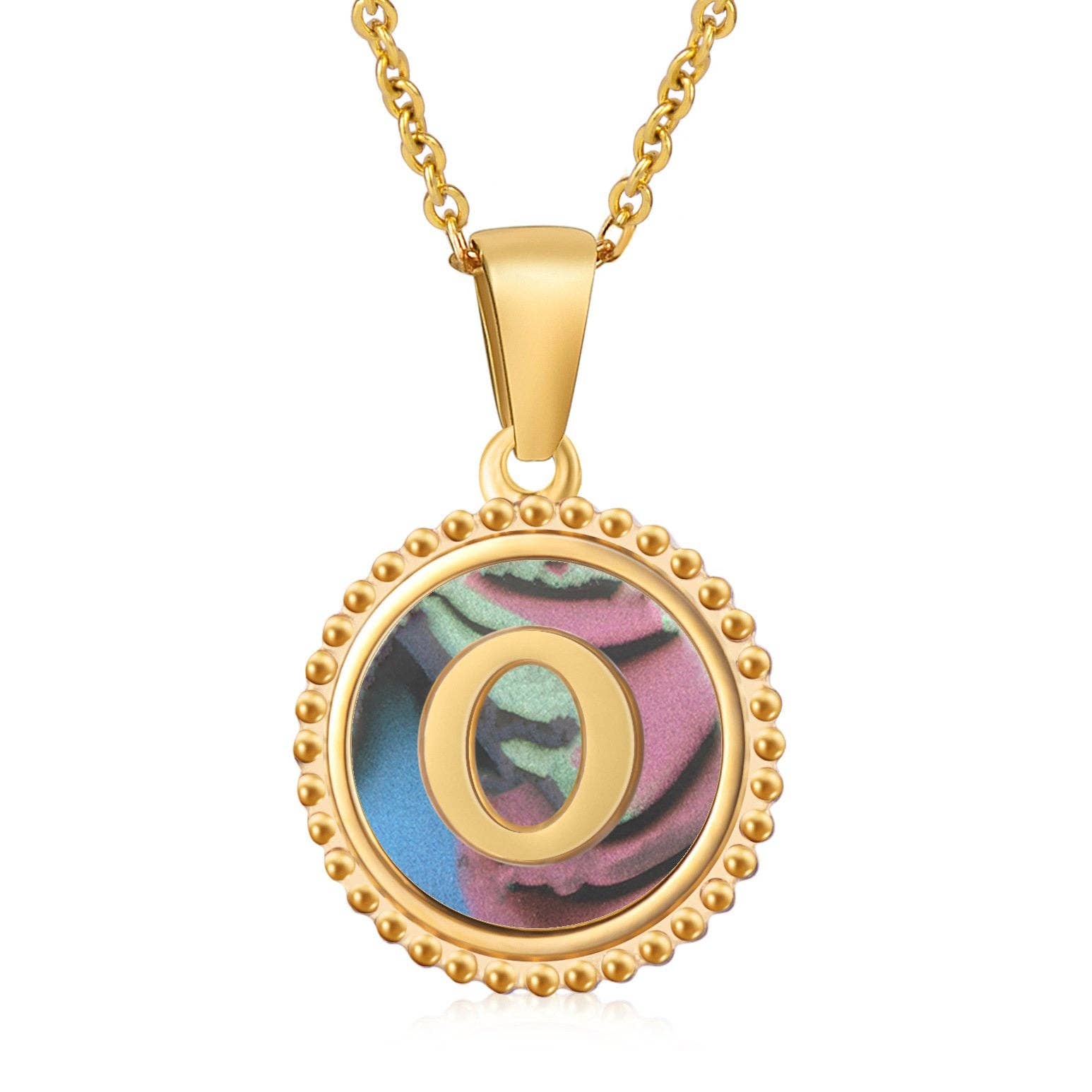 Mio Queena - Wholesale Pendant/Charm Necklace - Colored Shell Initial Gold-plated Stainless Steel Necklace14