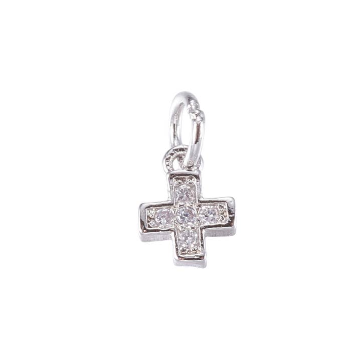Silver Tiny Cross with Cubic Zirconia Charm for wholesale by The Charm Bar Company