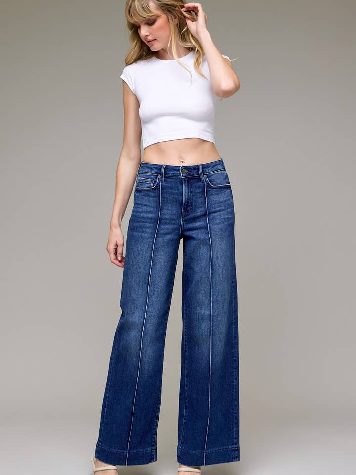 Dark Wash Pintuck High Rise Wide Leg for wholesale by Hidden Jeans