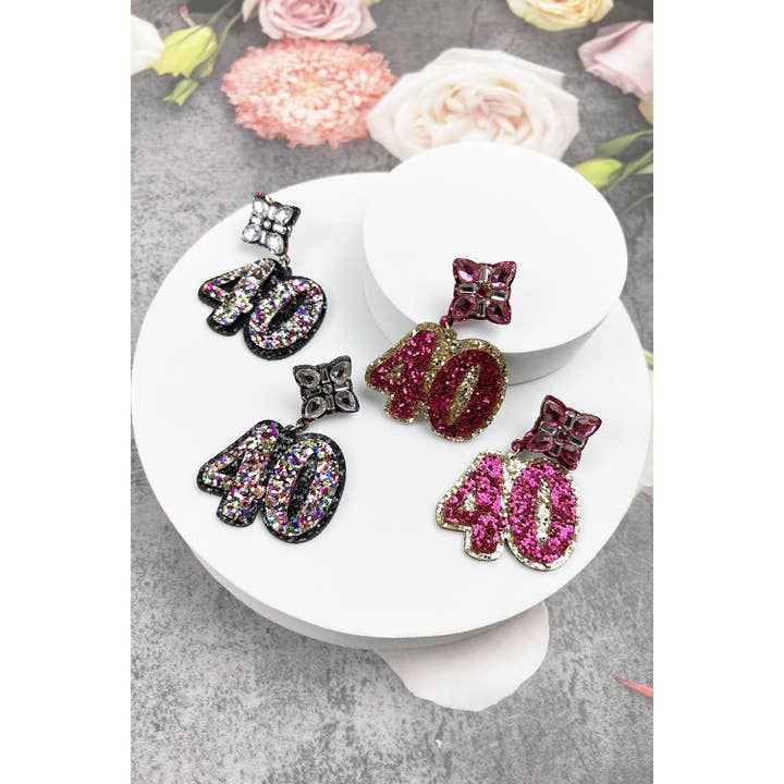 JHP Collection - Wholesale Dangle Earrings - 40TH BIRTHDAY GLITTER DROP POST EARRING9