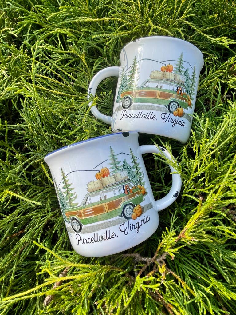 Sweetgum Studio - Wholesale Coffee Mug - Stoneware Distressed Mug with Blue Trim 14 oz.12