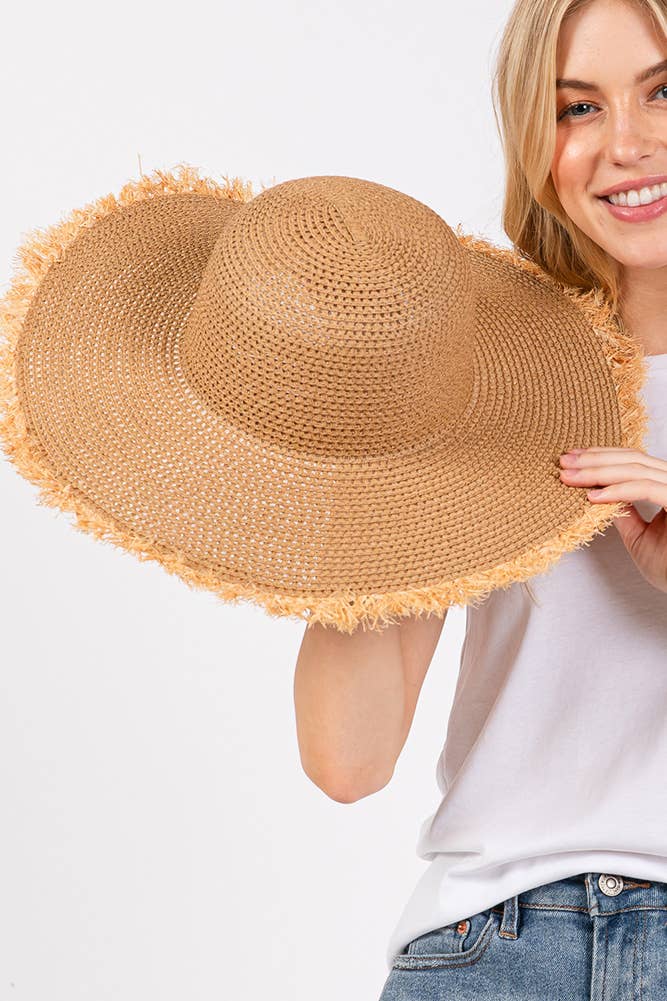 Hana - Vendita all'ingrosso Cappello di paglia - Donna - Cappello Estivo di Paglia a Tesa Larga Bicolore con Bordo Sfilacciato26