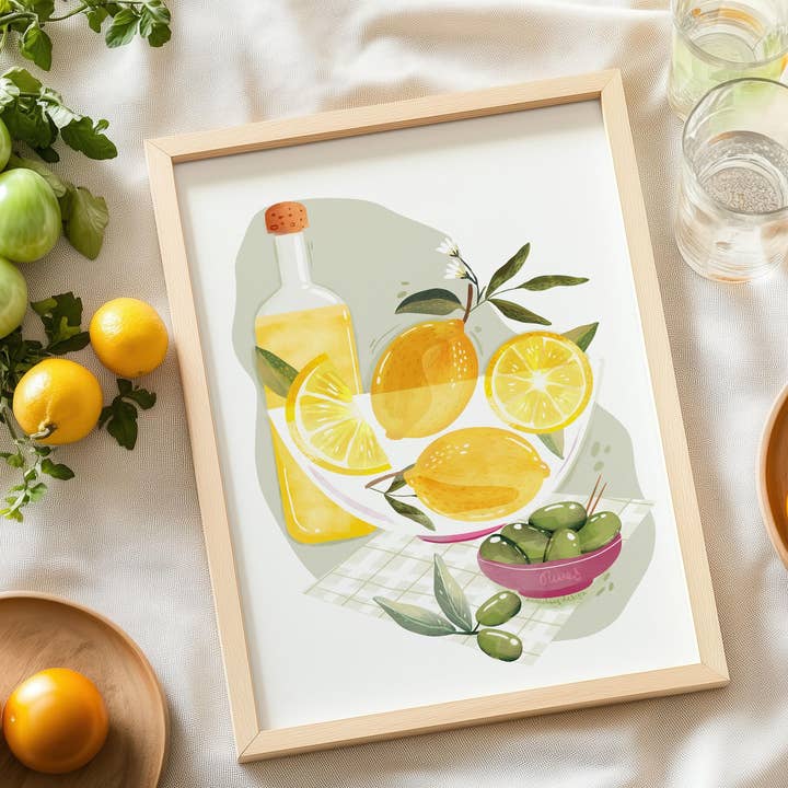 Italian Lemons & Olives Botanical Kitchen Wall Art for wholesale by Anna Cheng Design