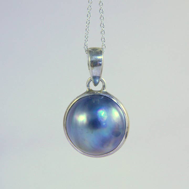 Mabe Pearl Pendant~ Smooth bezel, swing bail sterling silver for wholesale by Ajmer by Jodi